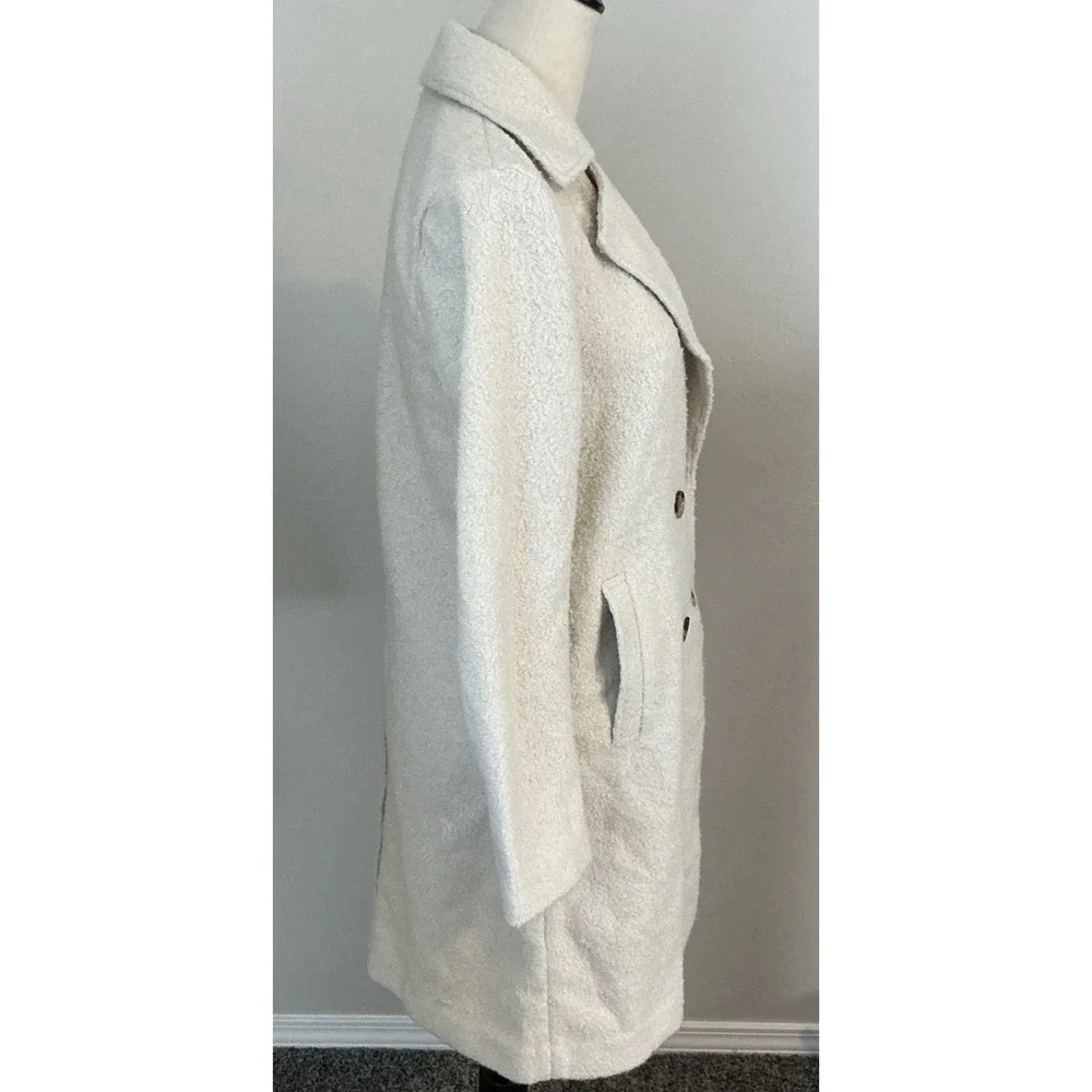 Loft Teddy Sherpa Double Breasted Overcoat Boucle Off White Womens Coat NWT XS‎